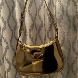 Prada Cleo Leather Shoulder Bag in Metallic Gold